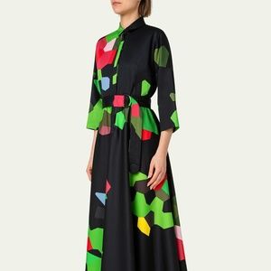 Akris Punto Kaleidoscope Print D Ring Belted Dress